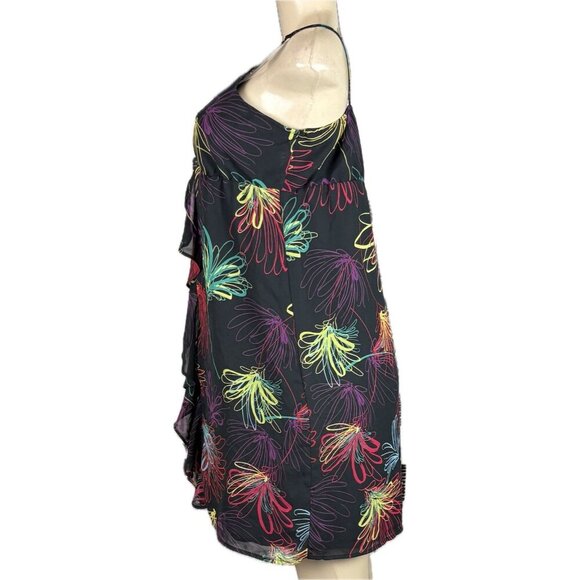 Gap M Black Electric Floral Surplice Neck Ruffle Front Lined Strappy Slip Dress - Picture 5 of 6